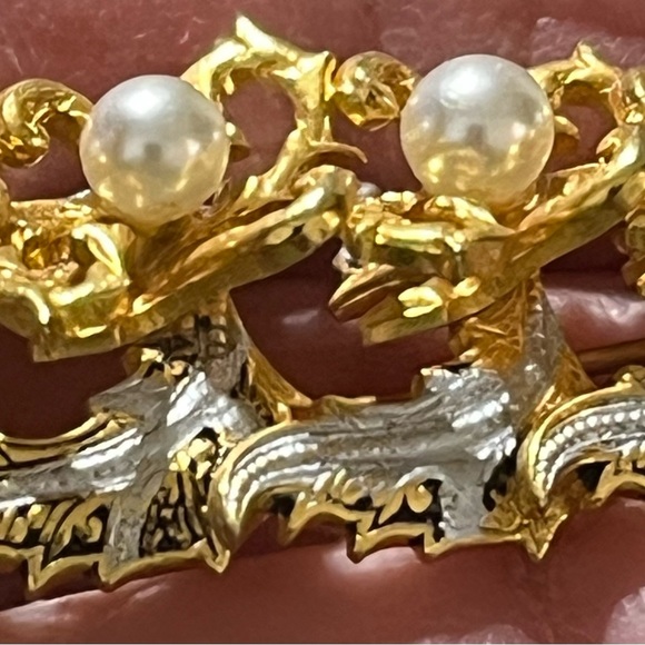 Unique Vintage Gold, Silver and Pearl Brooch - Picture 3 of 8
